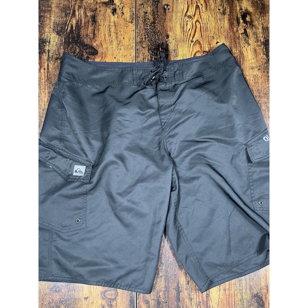 Quicksilver Mens‎ Sz 34 XL Board Short Swim Trunks Black Cargo Pockets Unlined